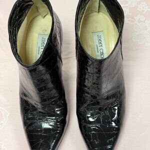 Jimmy Choo-London-Women-Black Crocodile Patent leather-heel Boots.Sz-8.Used.Ital